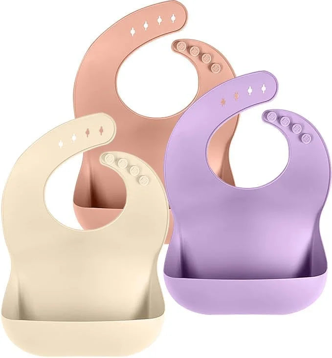 Adjustable Silicone Baby Bibs with Food Catcher – Set of 3