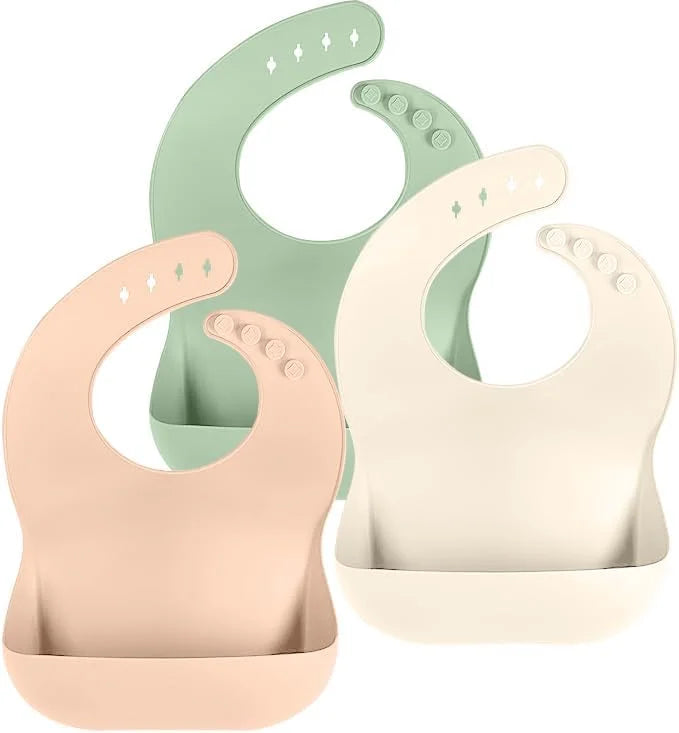 Adjustable Silicone Baby Bibs with Food Catcher – Set of 3