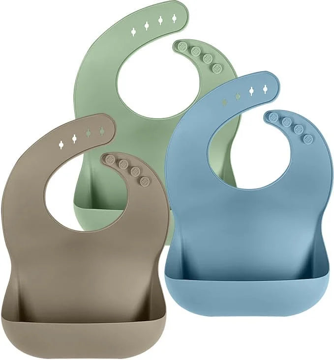 Adjustable Silicone Baby Bibs with Food Catcher – Set of 3