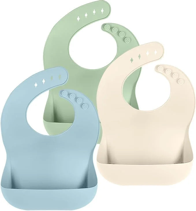 Adjustable Silicone Baby Bibs with Food Catcher – Set of 3