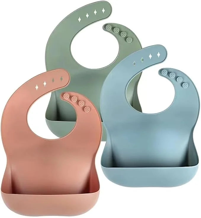 Adjustable Silicone Baby Bibs with Food Catcher – Set of 3