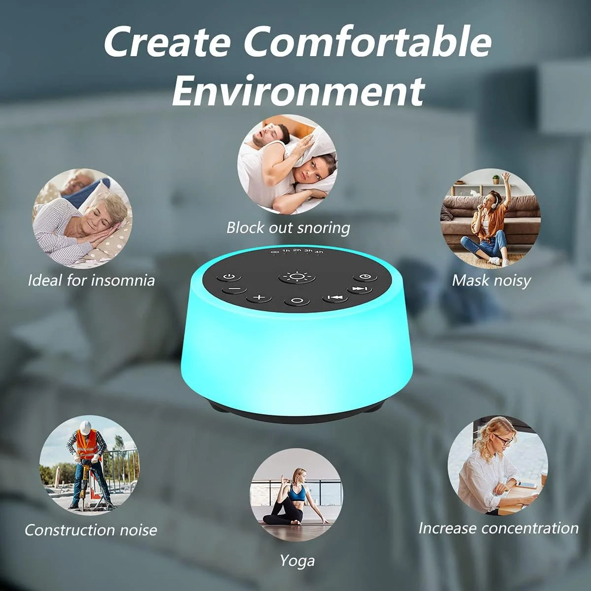 White Noise Sound Machine with Night Light and 25 Sounds