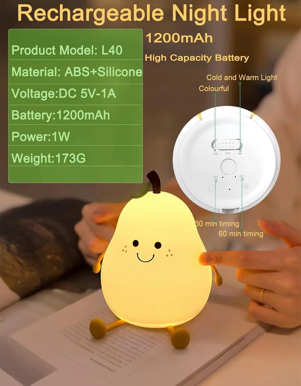 Rechargeable Silicone Nursery Night Light with Timer