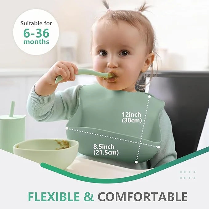 Adjustable Silicone Baby Bibs with Food Catcher – Set of 3