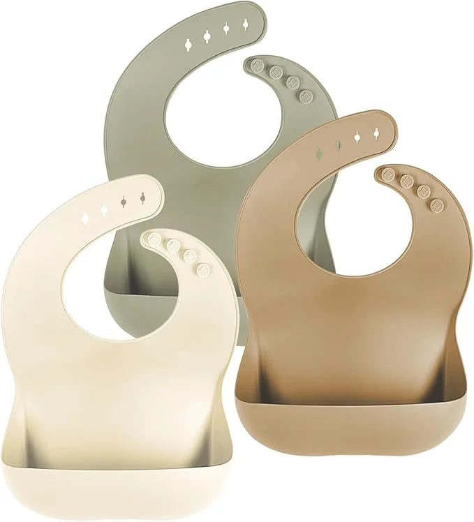 Adjustable Silicone Baby Bibs with Food Catcher – Set of 3