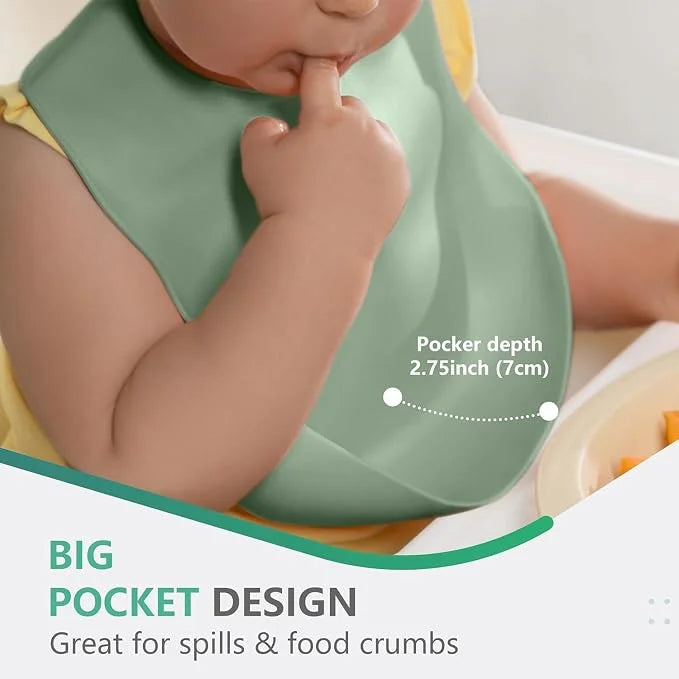 Adjustable Silicone Baby Bibs with Food Catcher – Set of 3
