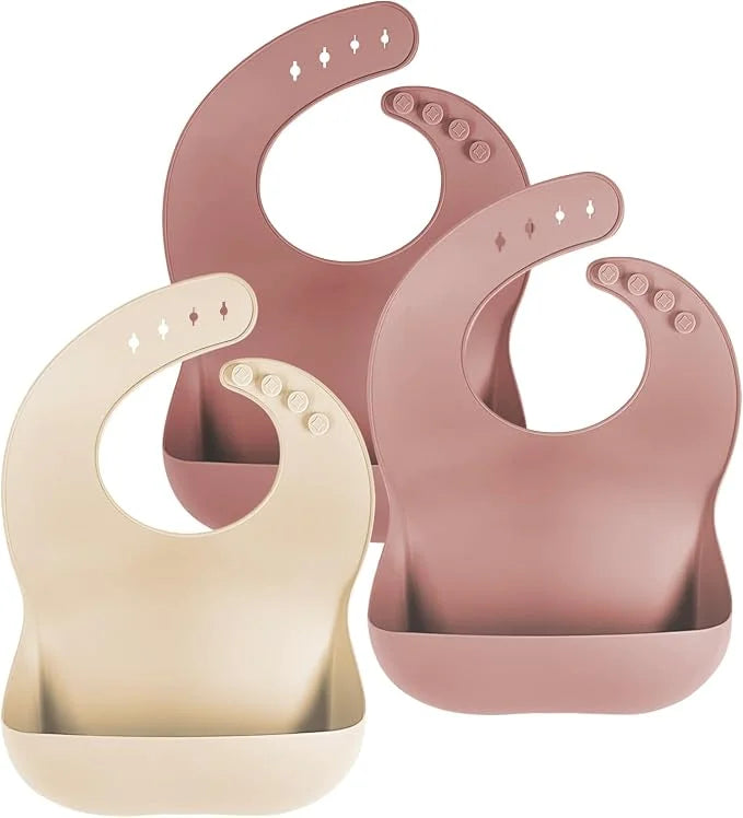 Adjustable Silicone Baby Bibs with Food Catcher – Set of 3