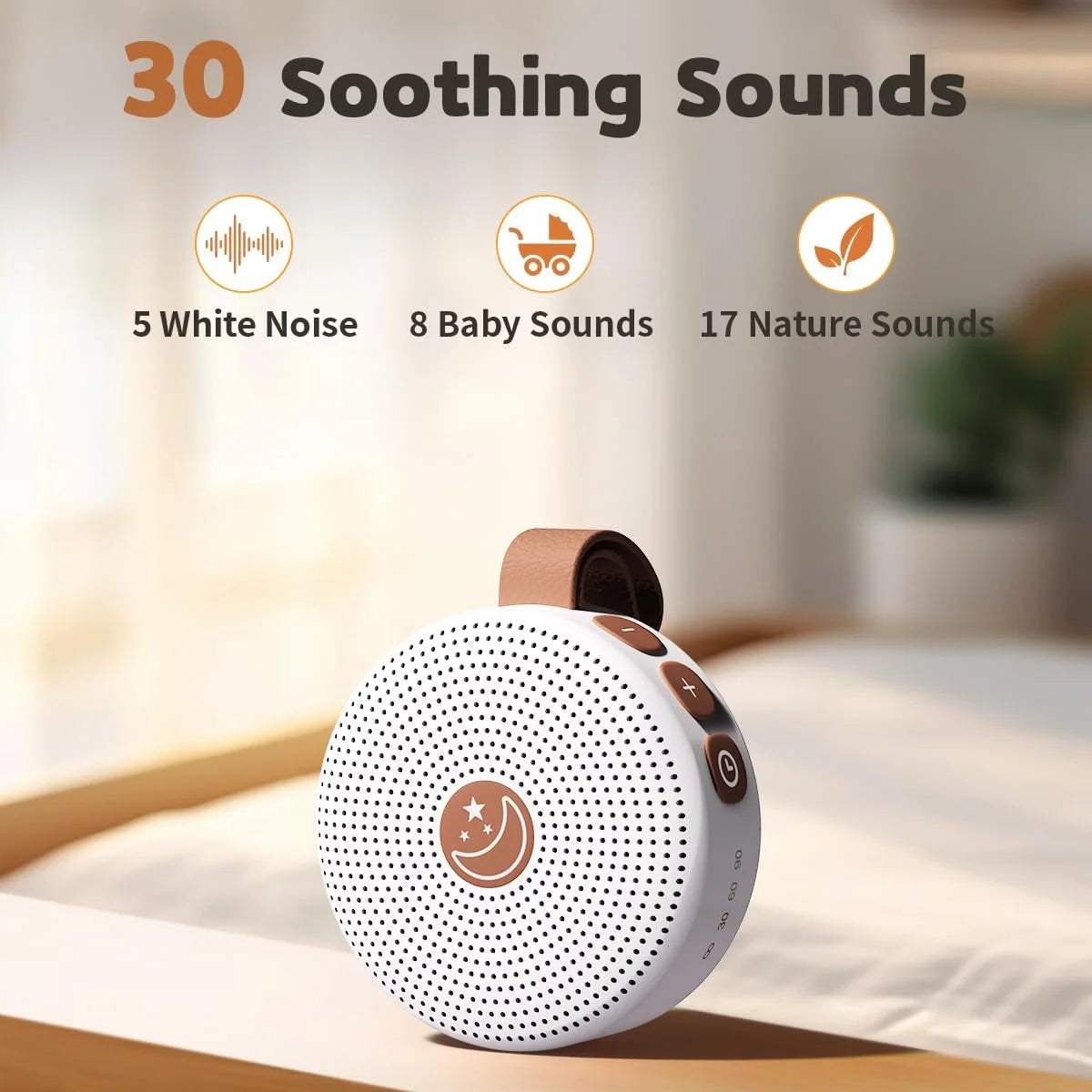 Portable White Noise Sound Machine with 30 Soothing Sounds