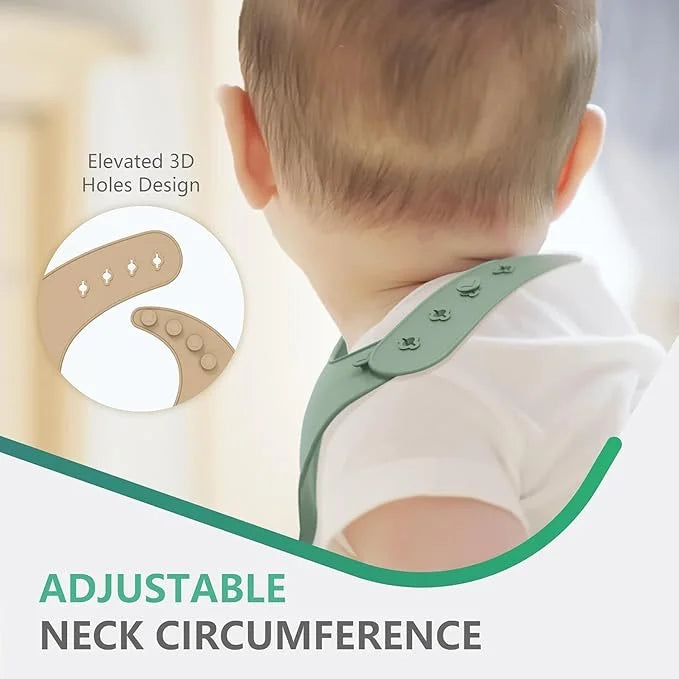 Adjustable Silicone Baby Bibs with Food Catcher – Set of 3