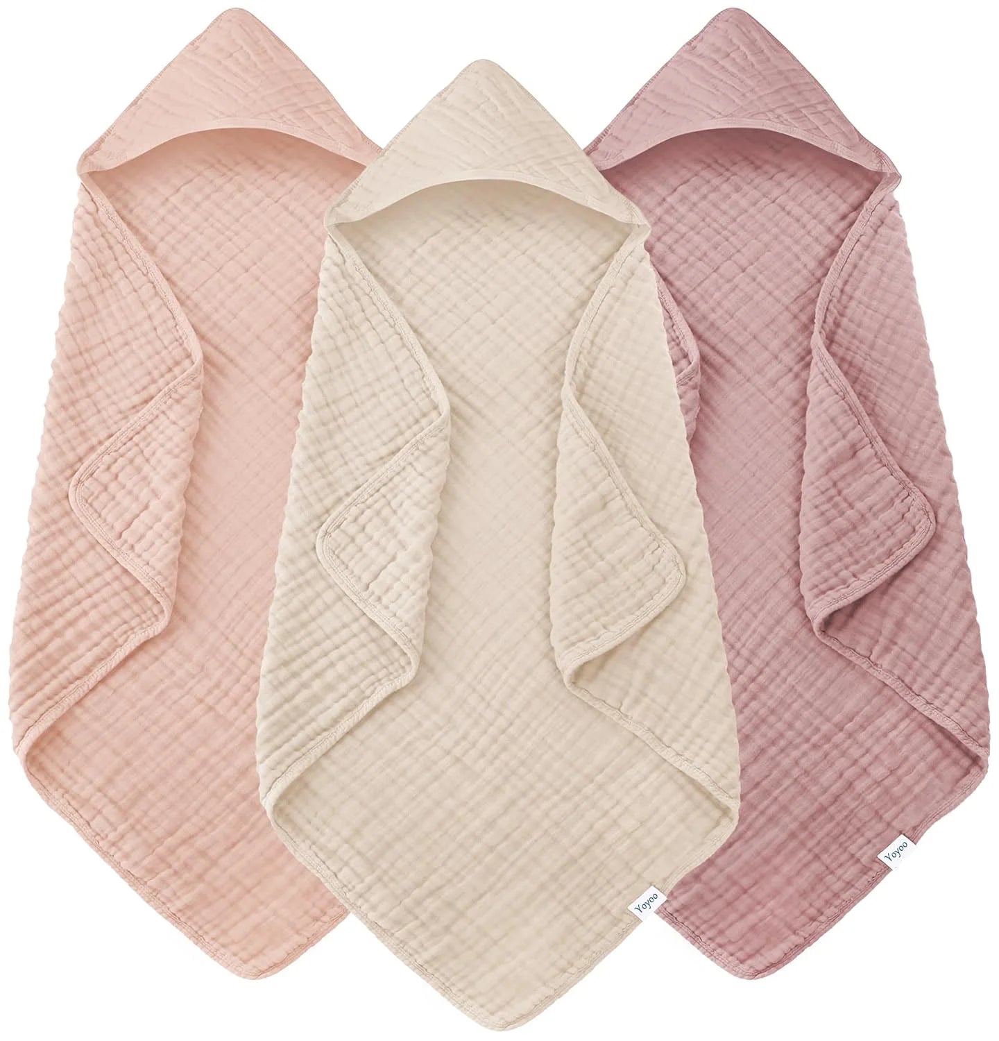 3-Pack Muslin Hooded Baby Bath Towels – 32 × 32 in