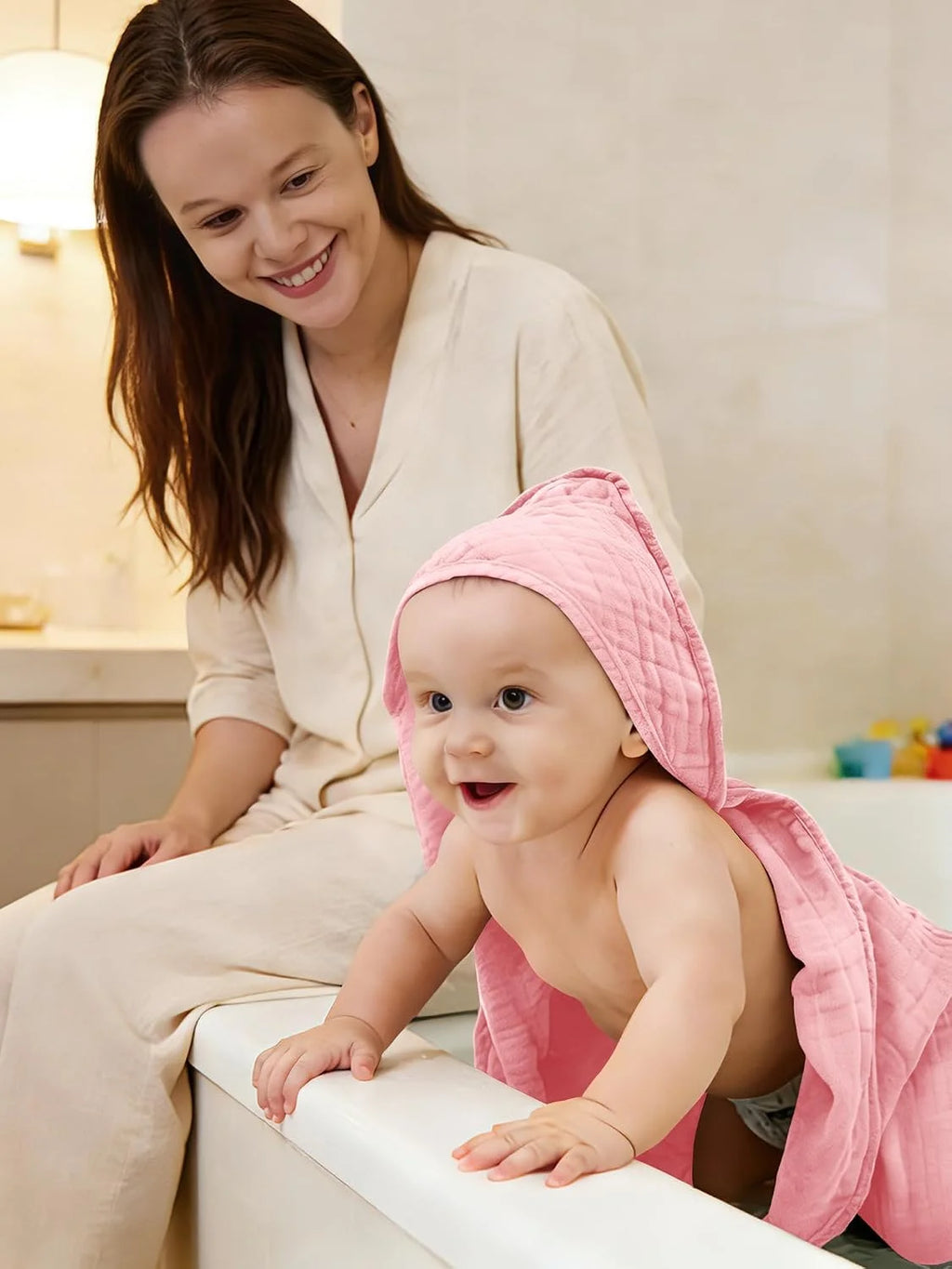 3-Pack Muslin Hooded Baby Bath Towels – 32 × 32 in