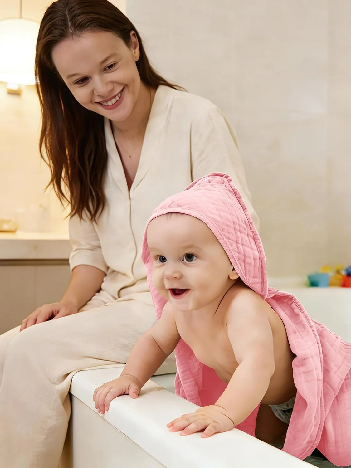 3-Pack Muslin Hooded Baby Bath Towels – 32 × 32 in