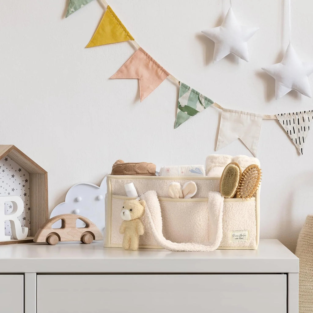 PeraBella Teddy Sherpa Baby Diaper Caddy Organizer