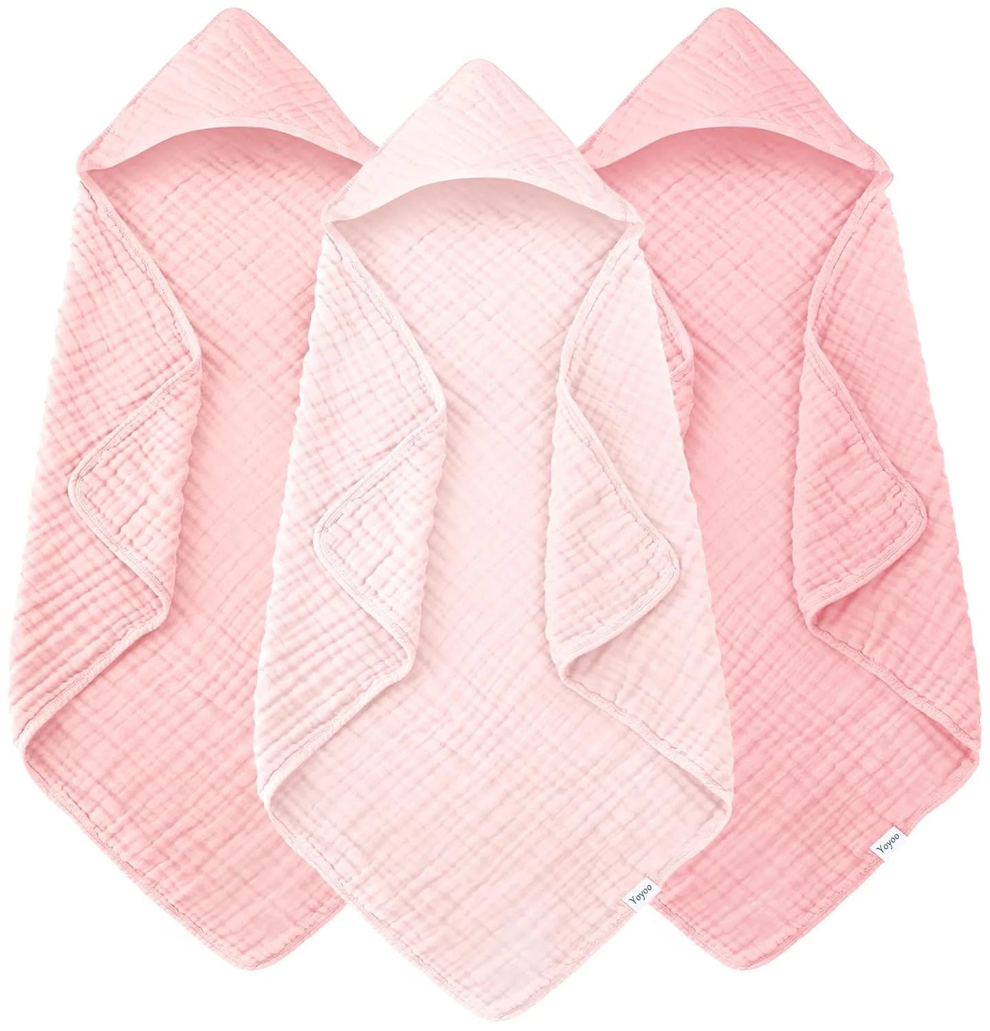 3-Pack Muslin Hooded Baby Bath Towels – 32 × 32 in