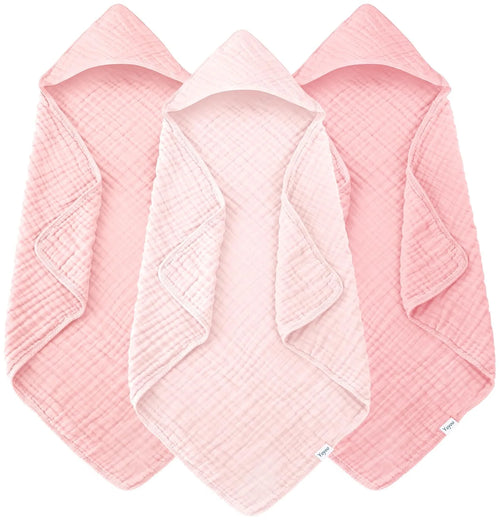 3-Pack Muslin Hooded Baby Bath Towels – 32 × 32 in