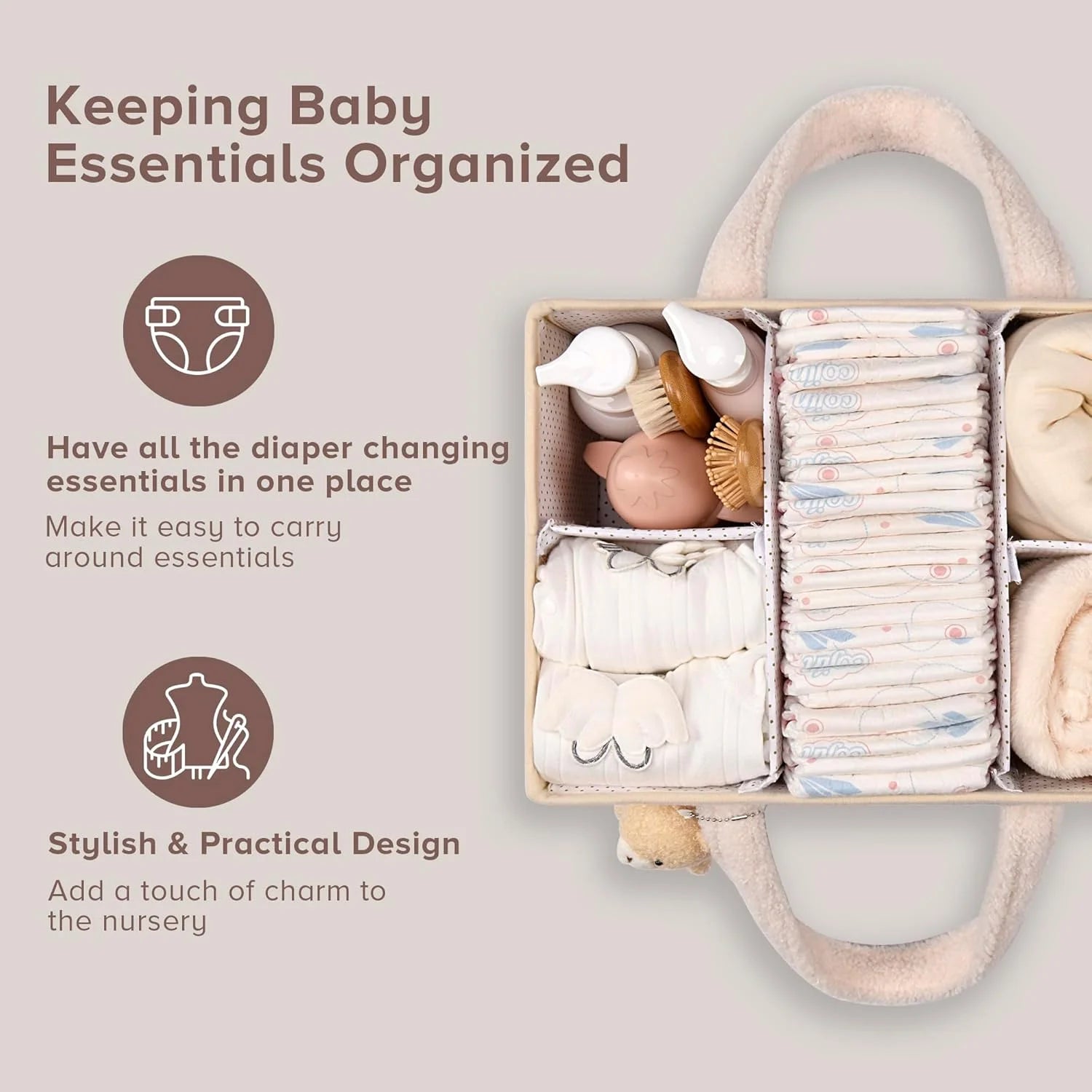 PeraBella Teddy Sherpa Baby Diaper Caddy Organizer