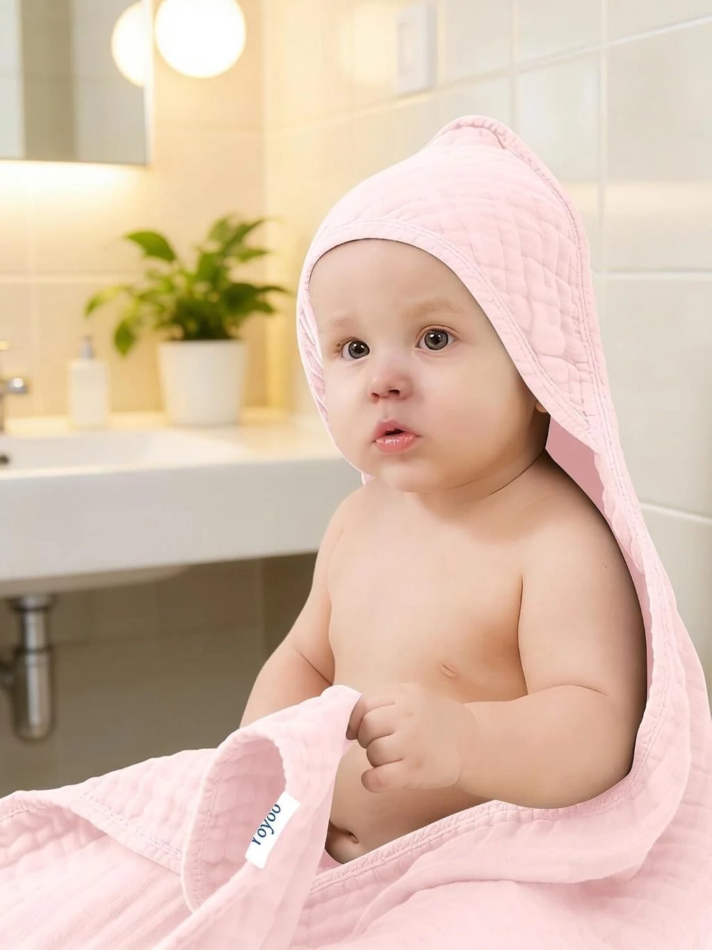 3-Pack Muslin Hooded Baby Bath Towels – 32 × 32 in