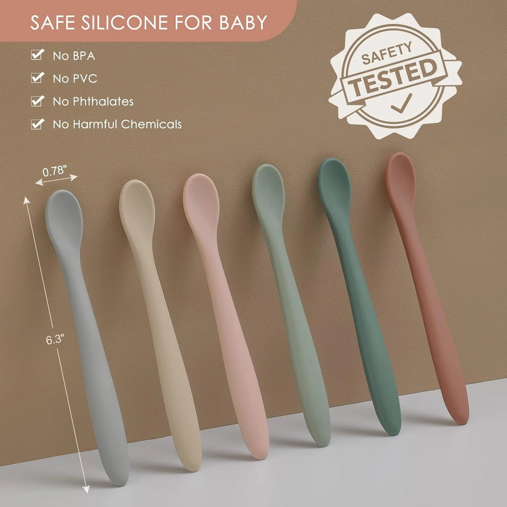 Soft-Tip Silicone Baby Feeding Spoons – Set of 6