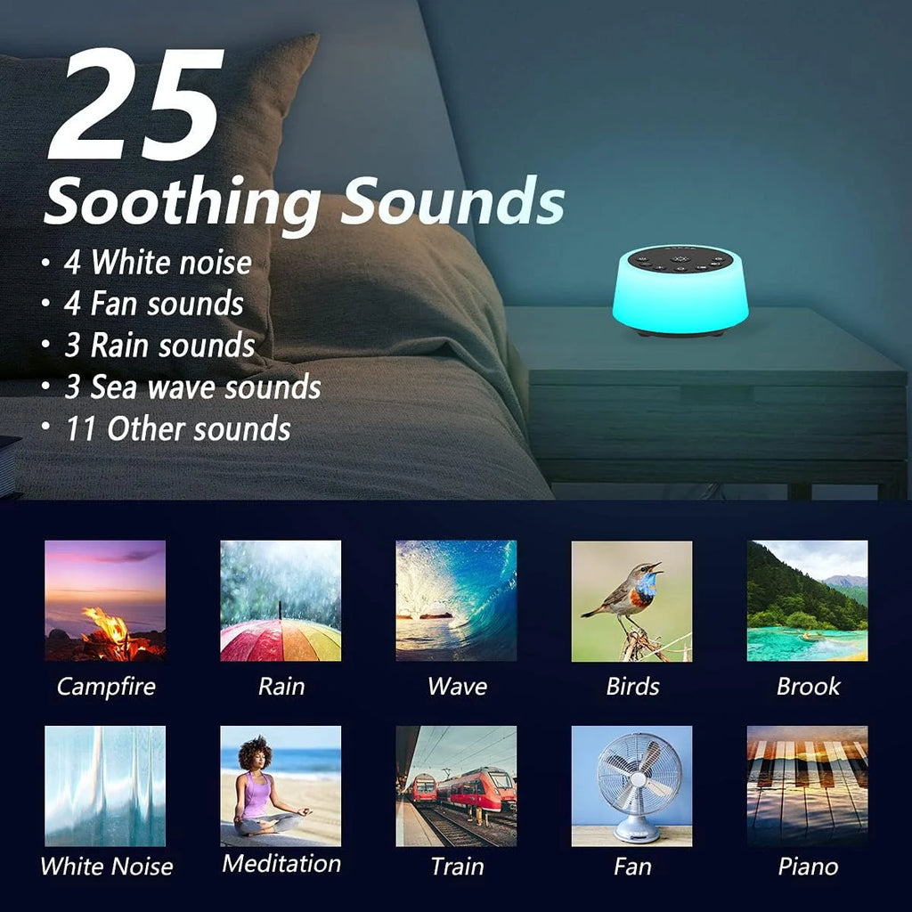 White Noise Sound Machine with Night Light and 25 Sounds
