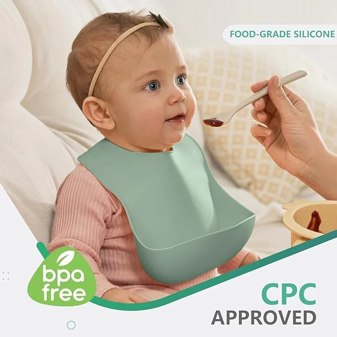 Adjustable Silicone Baby Bibs with Food Catcher – Set of 3