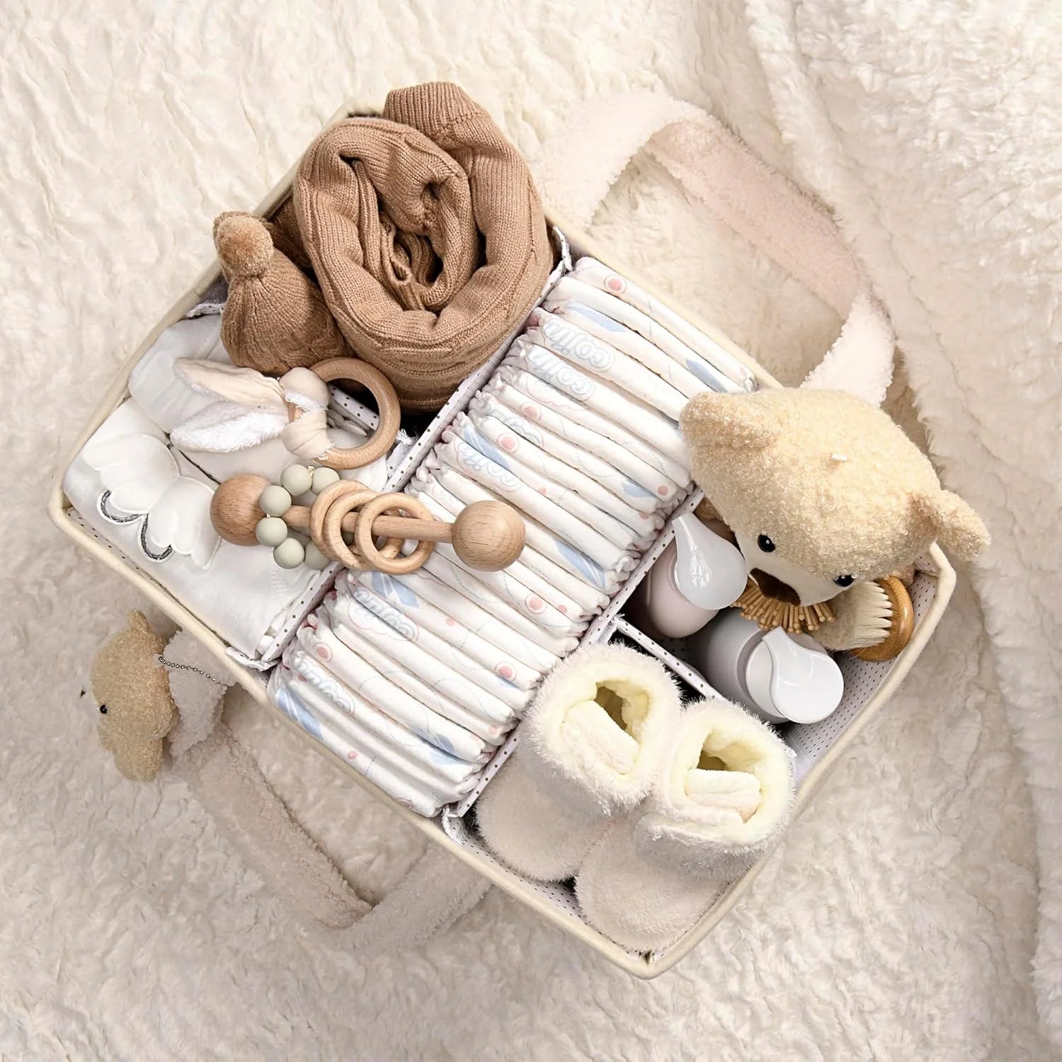 PeraBella Teddy Sherpa Baby Diaper Caddy Organizer