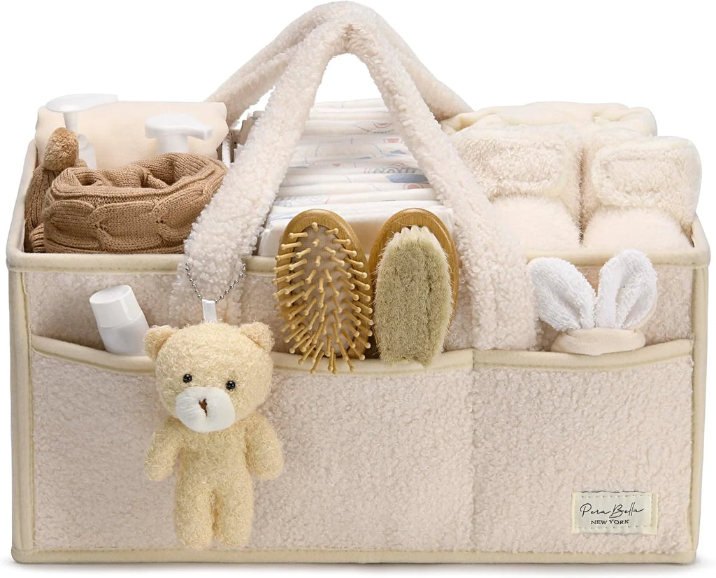 PeraBella Teddy Sherpa Baby Diaper Caddy Organizer