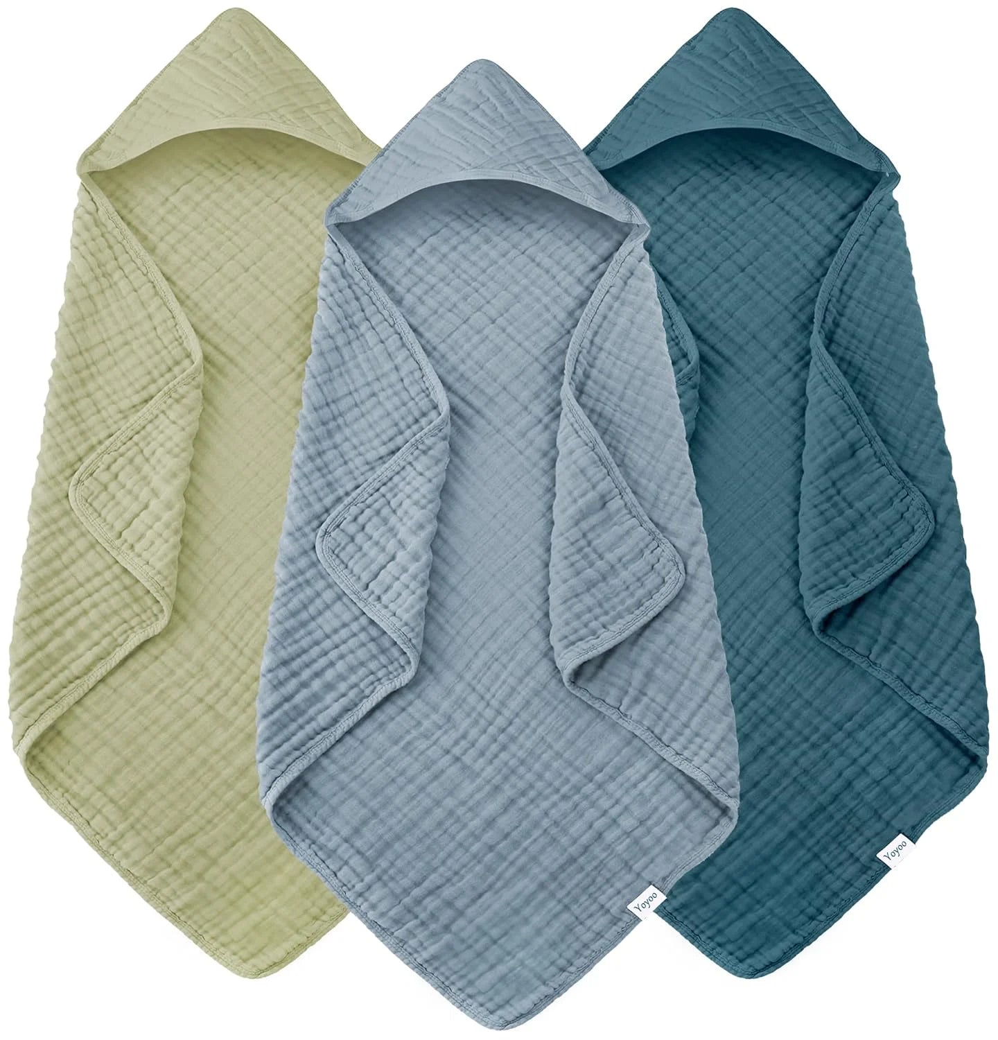 3-Pack Muslin Hooded Baby Bath Towels – 32 × 32 in
