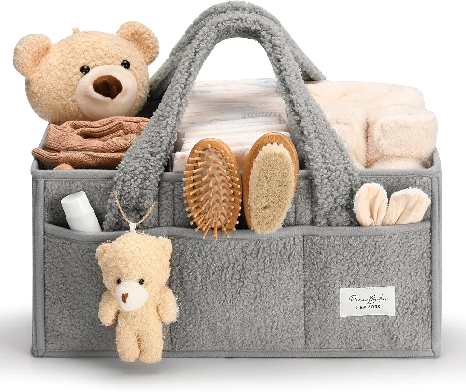 PeraBella Teddy Sherpa Baby Diaper Caddy Organizer