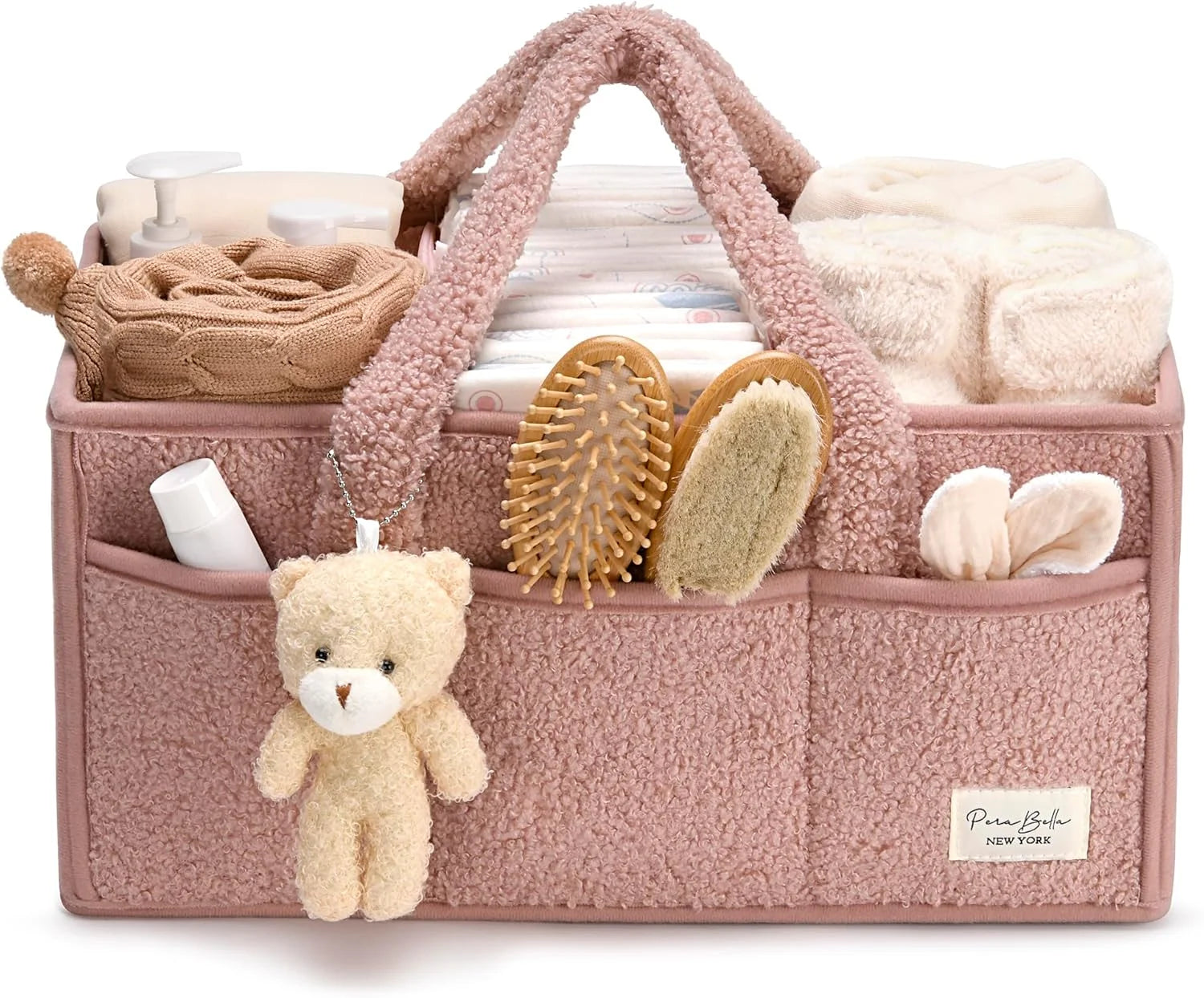 PeraBella Teddy Sherpa Baby Diaper Caddy Organizer