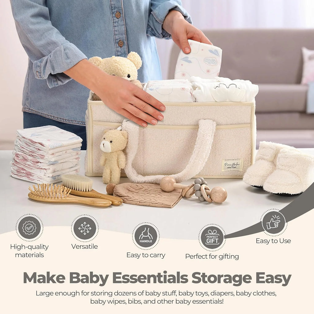PeraBella Teddy Sherpa Baby Diaper Caddy Organizer