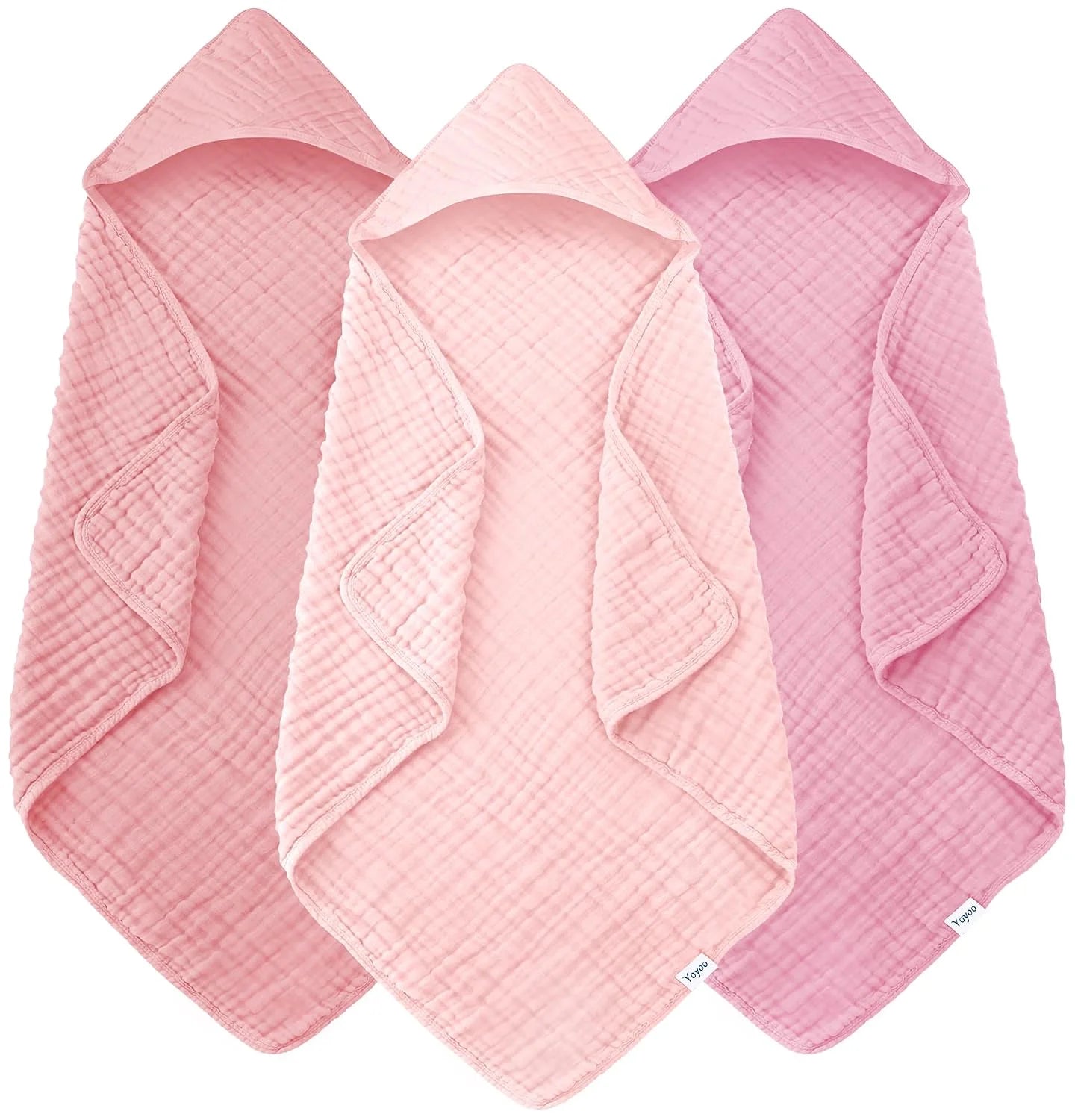 3-Pack Muslin Hooded Baby Bath Towels – 32 × 32 in