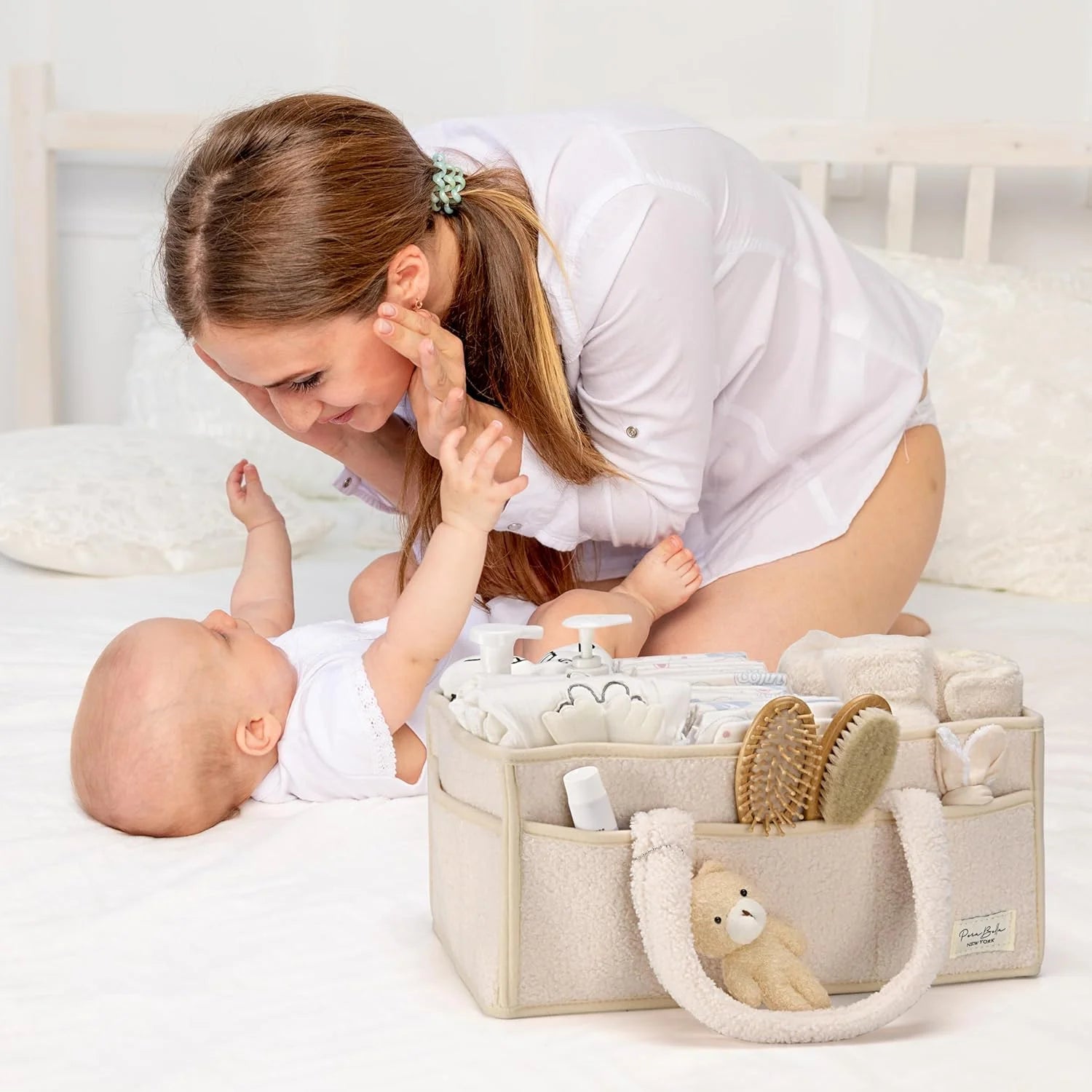 PeraBella Teddy Sherpa Baby Diaper Caddy Organizer