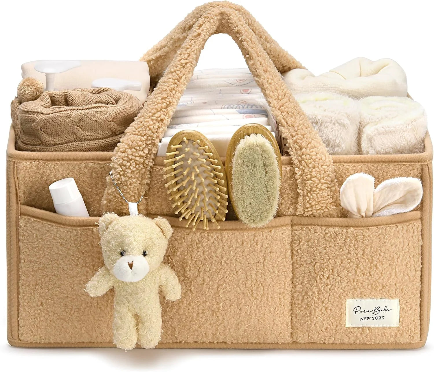 PeraBella Teddy Sherpa Baby Diaper Caddy Organizer