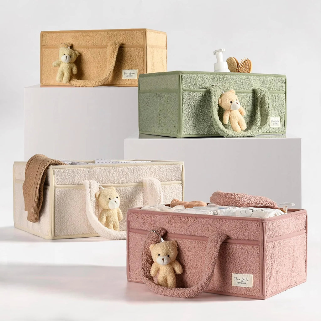 PeraBella Teddy Sherpa Baby Diaper Caddy Organizer