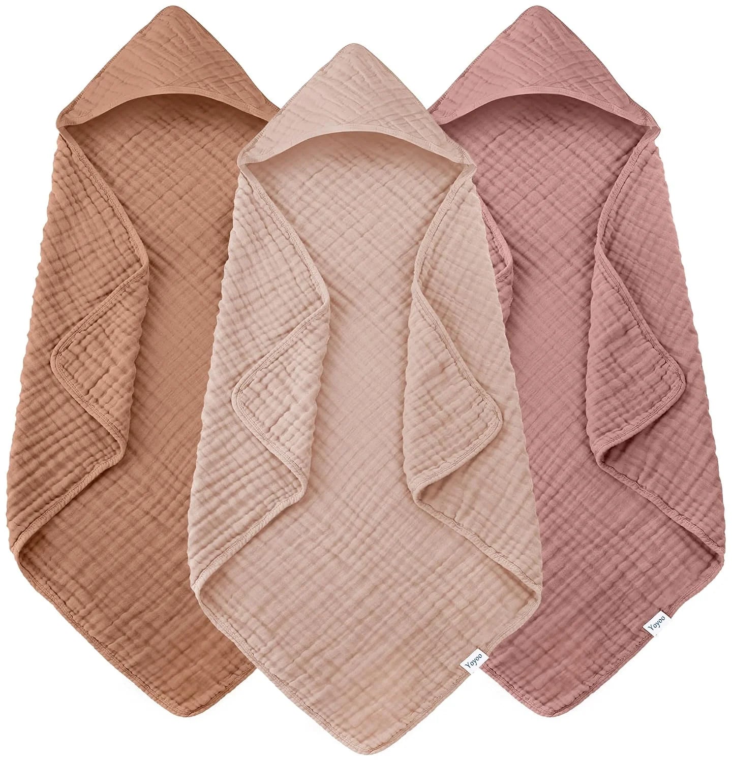 3-Pack Muslin Hooded Baby Bath Towels – 32 × 32 in