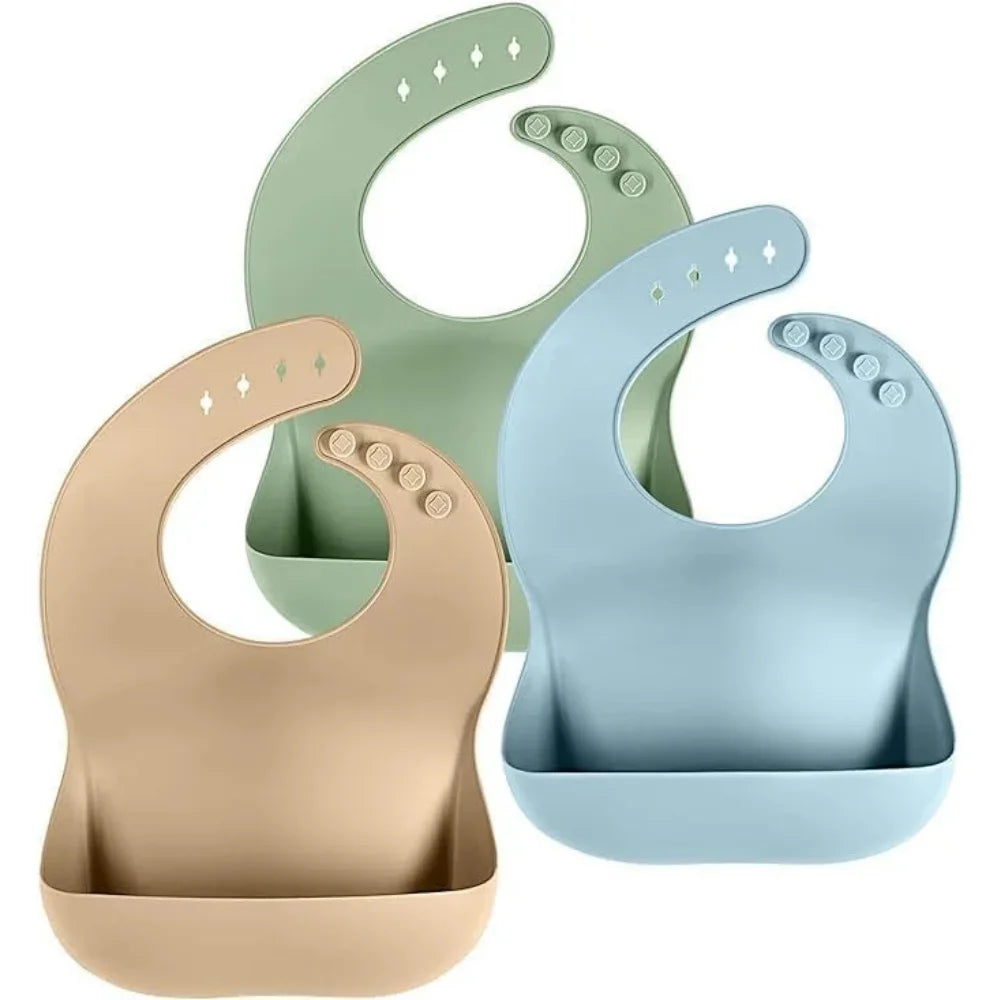 Adjustable Silicone Baby Bibs with Food Catcher – Set of 3