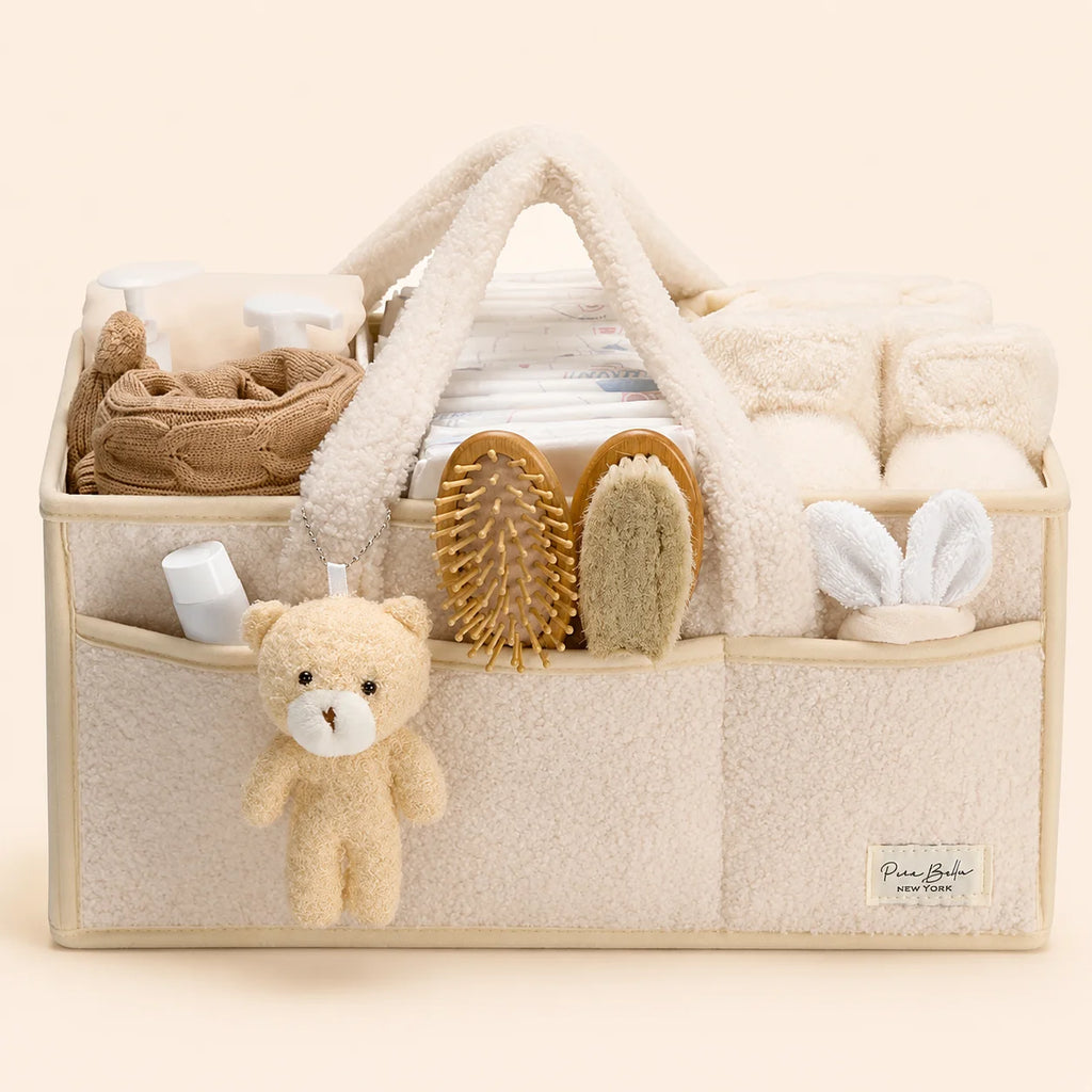 PeraBella Teddy Sherpa Baby Diaper Caddy Organizer