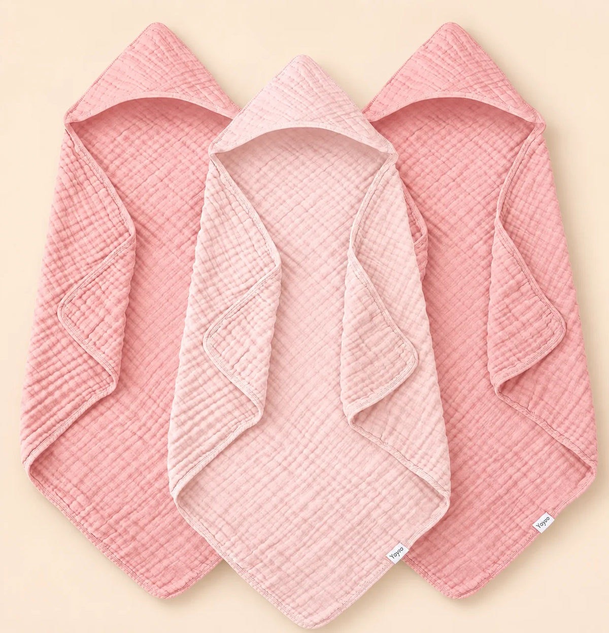 3-Pack Muslin Hooded Baby Bath Towels – 32 × 32 in