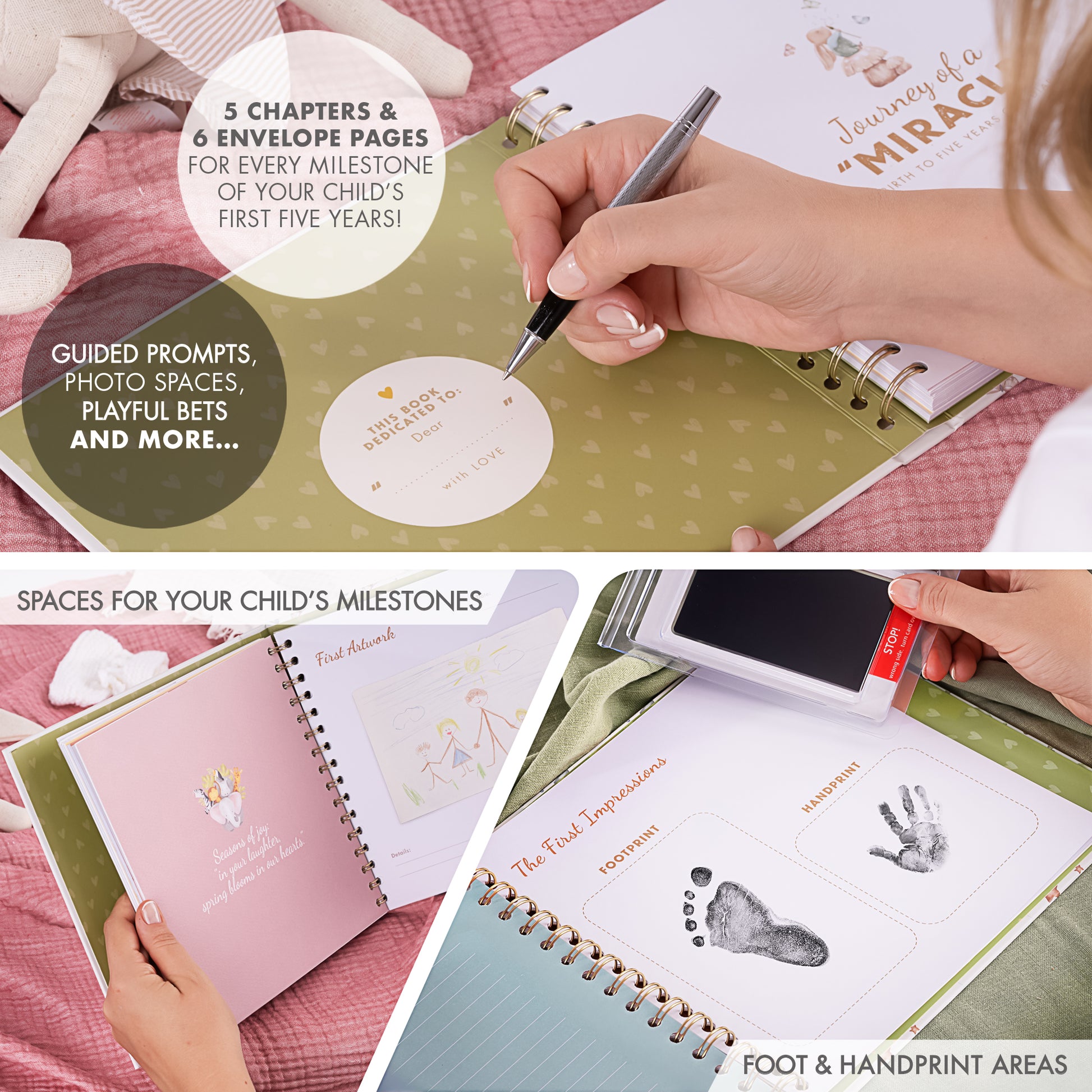 Baby Memory Book Gift Set – Birth to Age 5 Scrapbook with Keepsake Box & Footprint Kit