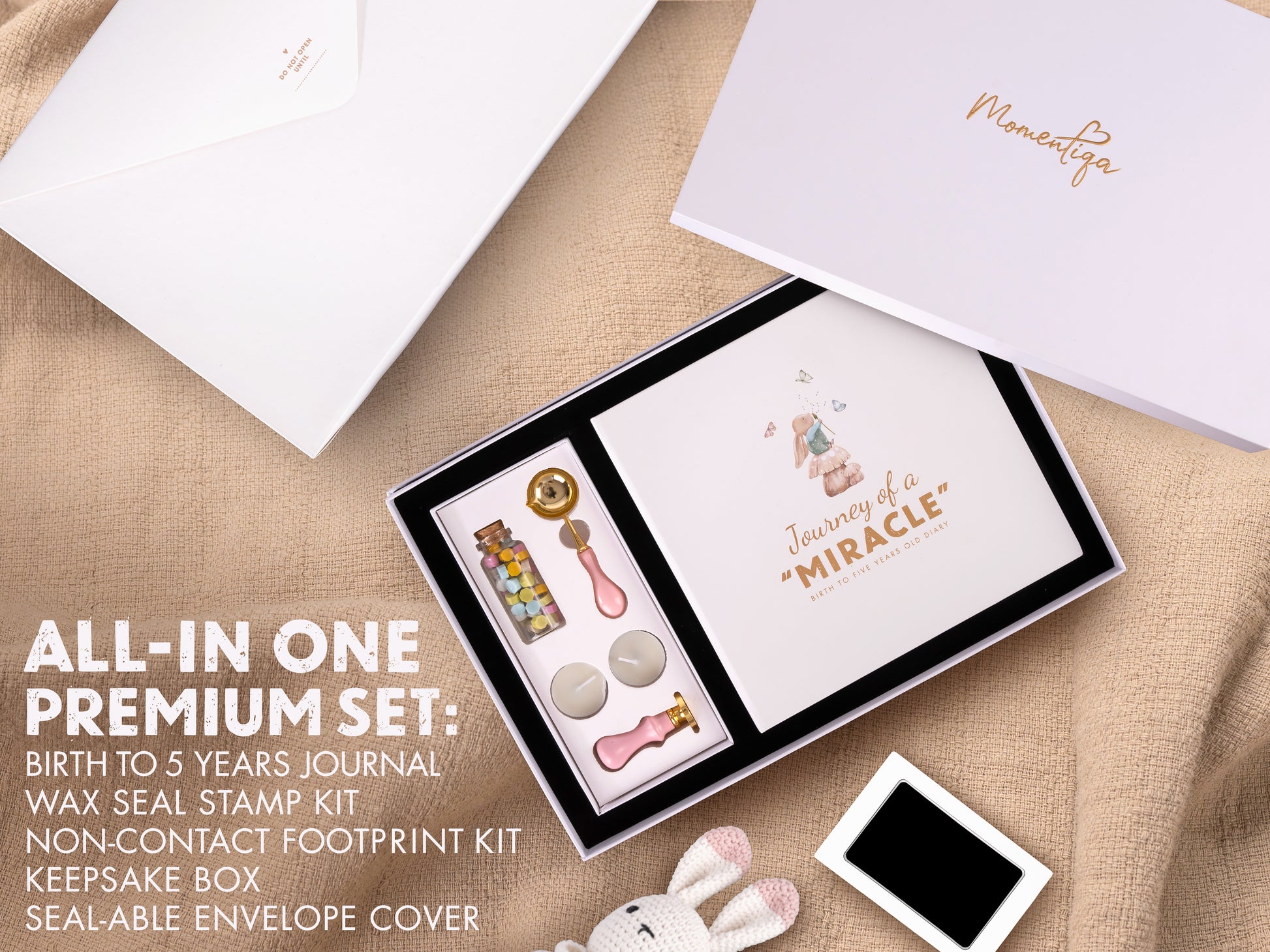 Baby Memory Book Gift Set – Birth to Age 5 Scrapbook with Keepsake Box & Footprint Kit