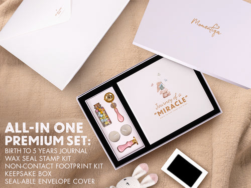 Baby Memory Book Gift Set – Birth to Age 5 Scrapbook with Keepsake Box & Footprint Kit