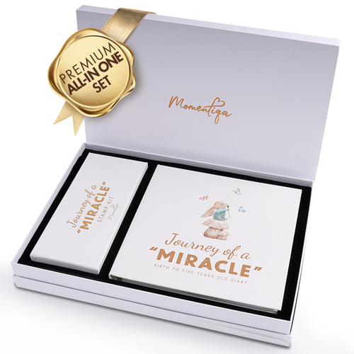 Baby Memory Book Gift Set – Birth to Age 5 Scrapbook with Keepsake Box & Footprint Kit