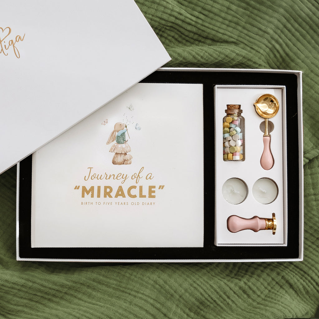 Momentiqa baby memory book gift set birth to age 5 with keepsake box and footprint kit