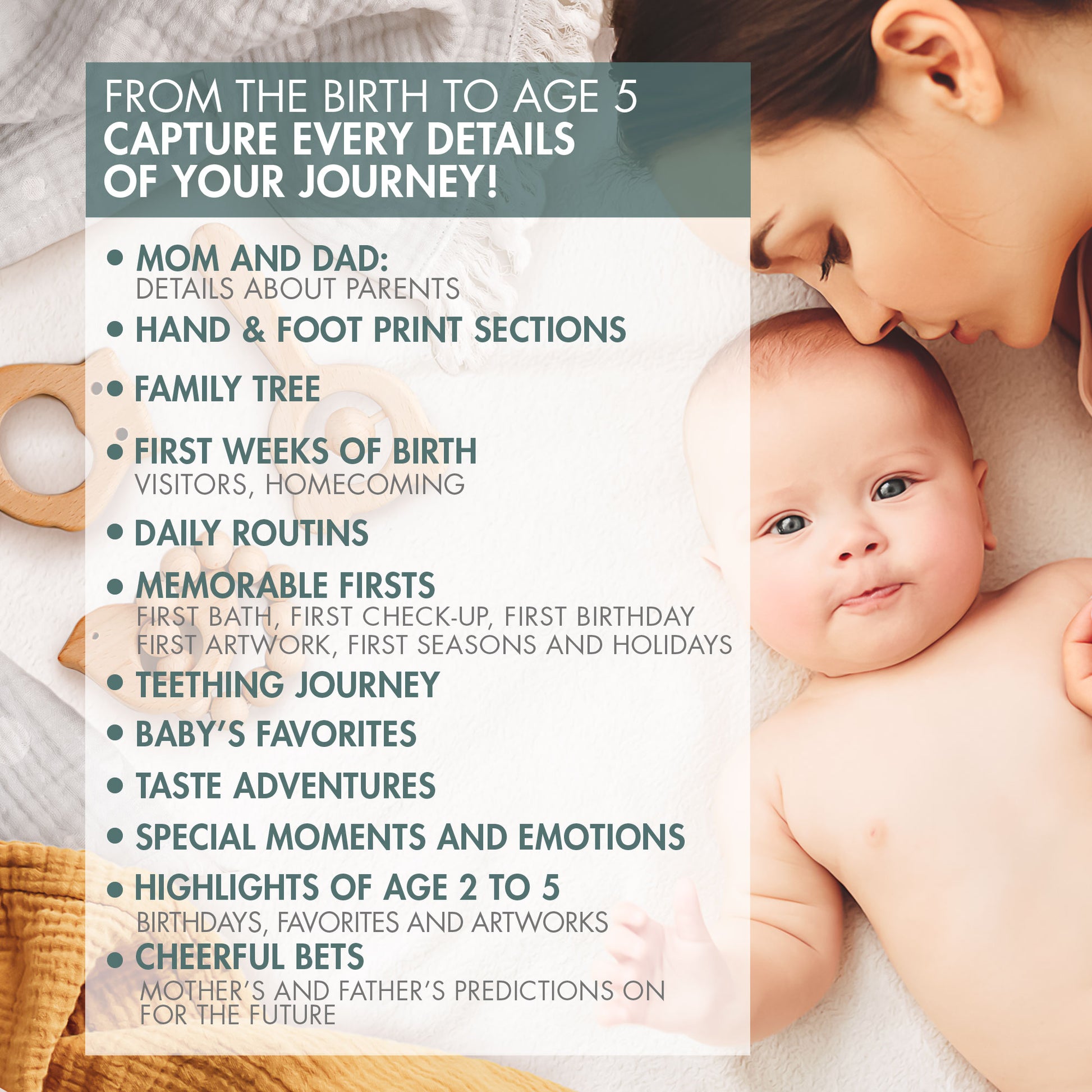Baby Memory Book Gift Set – Birth to Age 5 Scrapbook with Keepsake Box & Footprint Kit