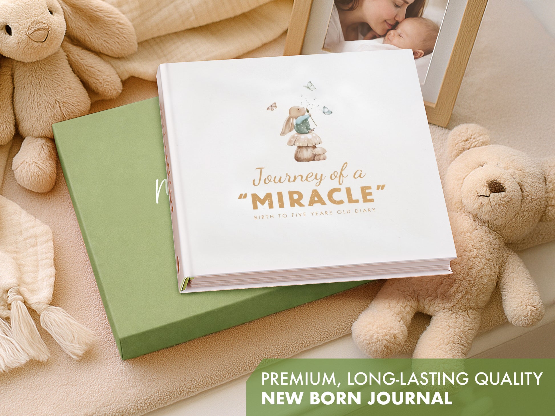scrapbook style baby memory book with keepsake box and ribbon for storing baby milestones
