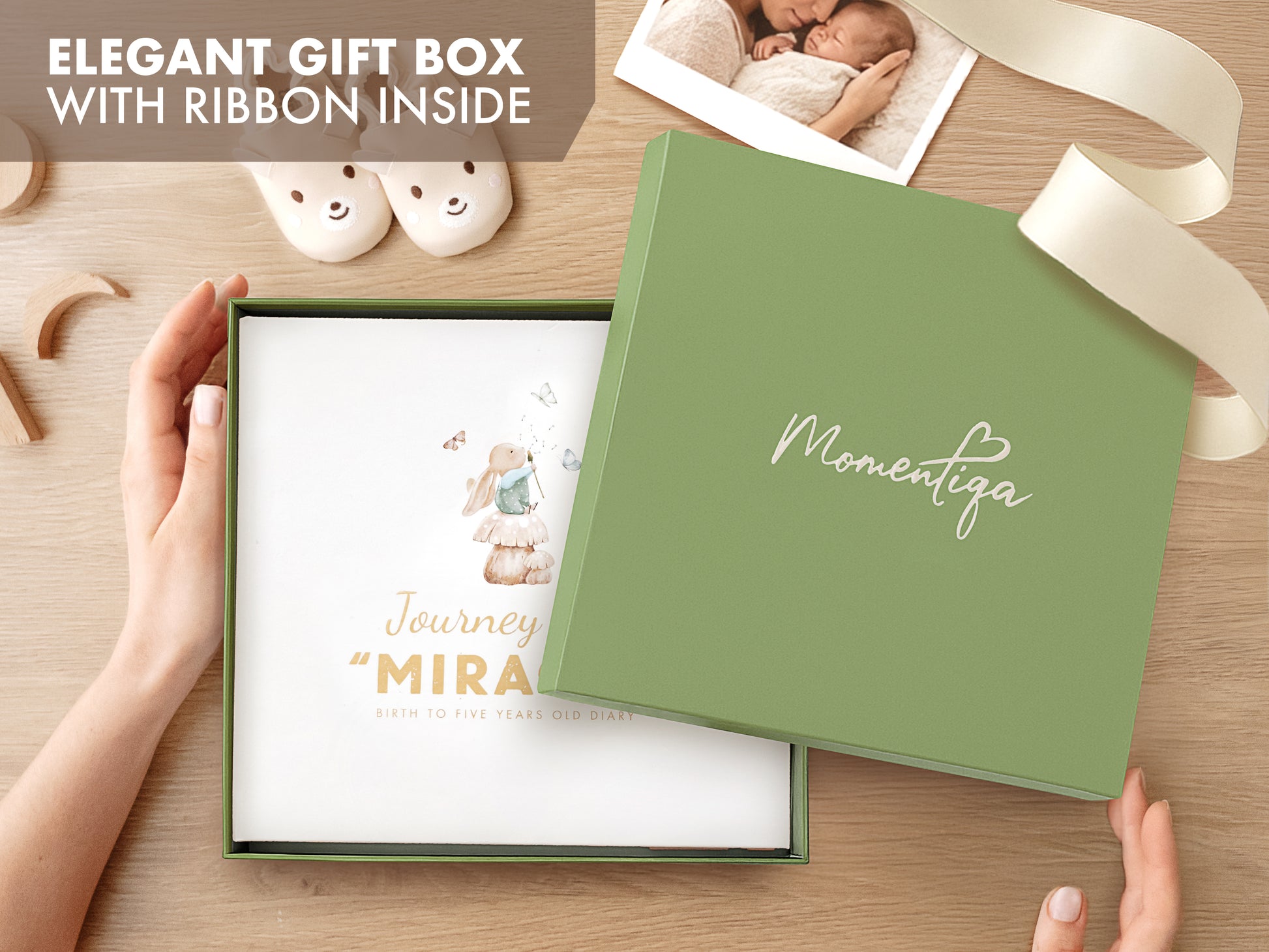 baby milestone book birth to age 5 with footprint kit and elegant keepsake storage box