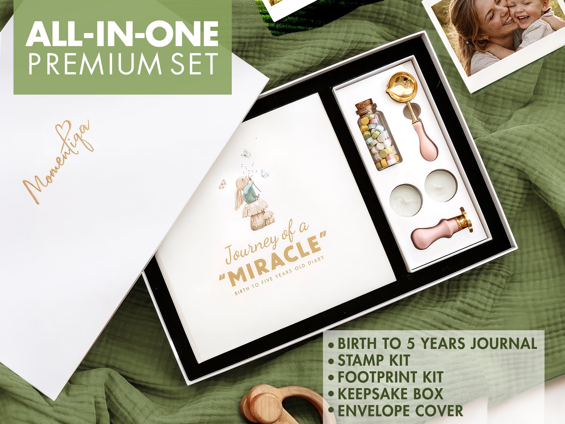 Baby Memory Book Gift Set – Birth to Age 5 Journal with Keepsake Box and Footprint Kit