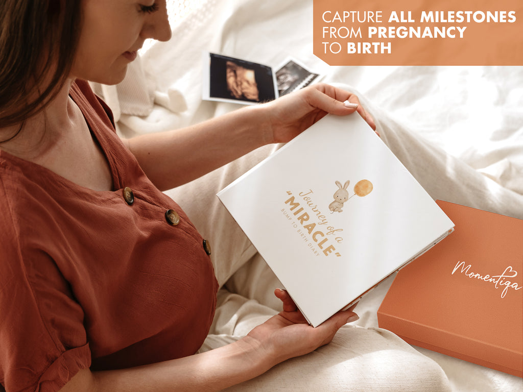 Pregnancy Journal for First Time Moms 2025, Baby Memory Book Baby Shower Item with Photo Album, Footprint Kit Included, Scrapbook Milestones, Trimester Tracker for Expecting Moms from Bump to Birth