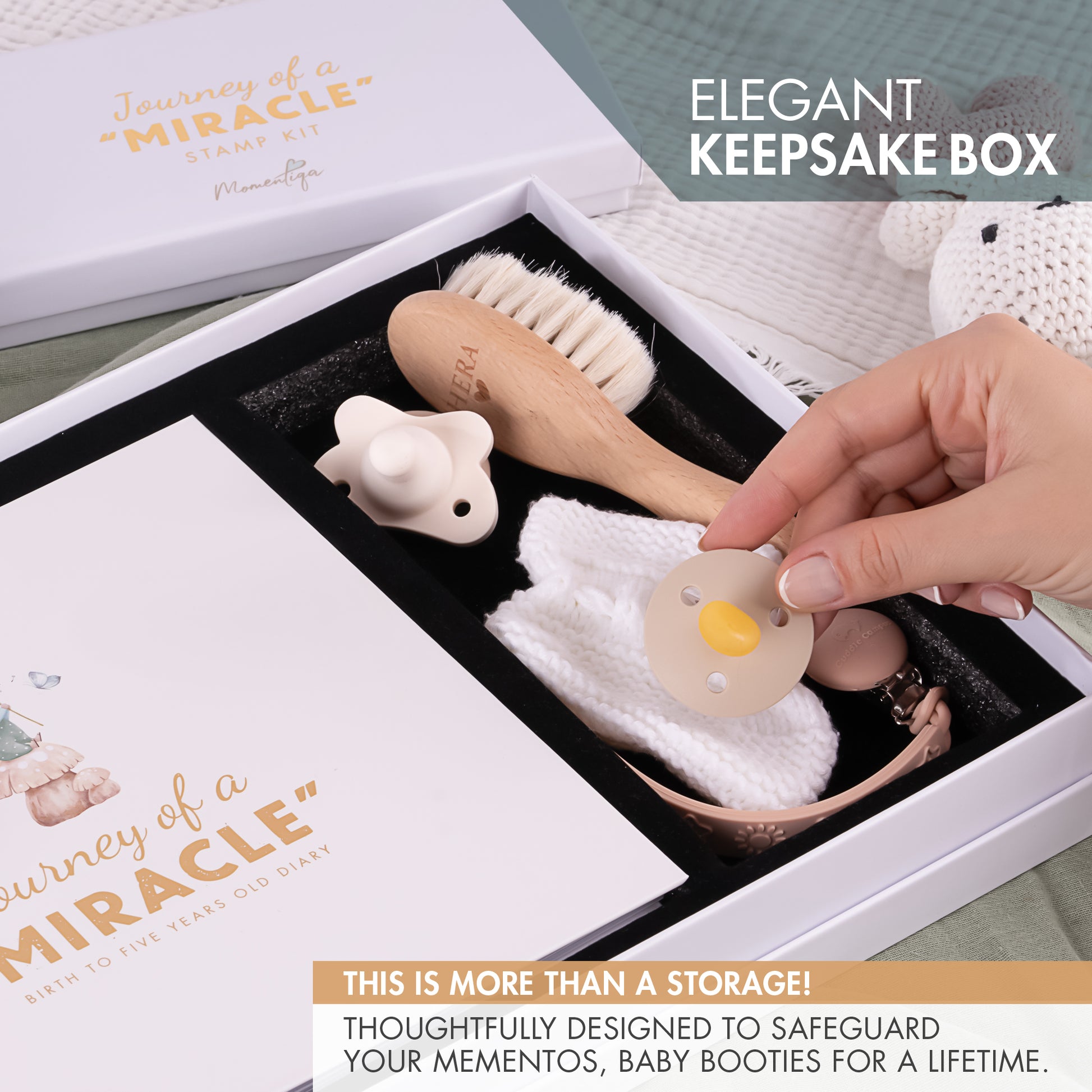 baby milestone book with keepsake box for storing memories from birth to age 5