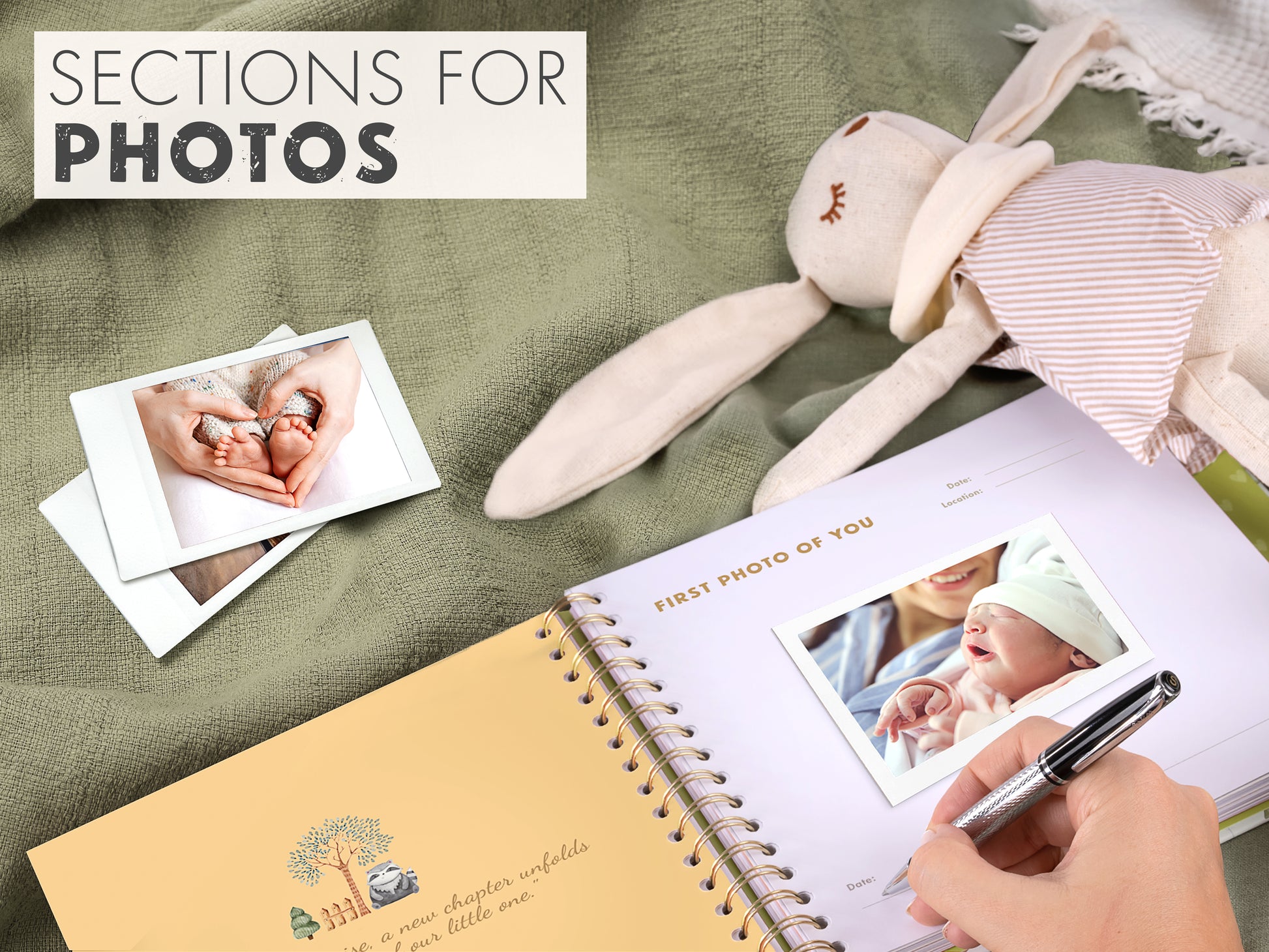 scrapbook style baby memory book with photo pages and milestone tracking from birth to age 5